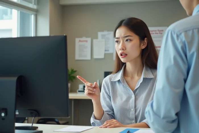Jeune femme demandant de l'aide à un agent administratif pour récupérer son accès FranceConnect